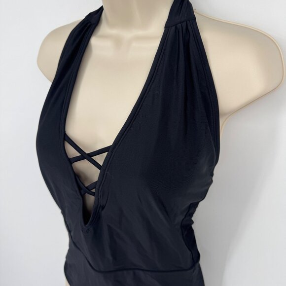J Crew Factory 1 one Piece V Neck Halter Swimsuit Size medium Lined bathing suit - Picture 2 of 9